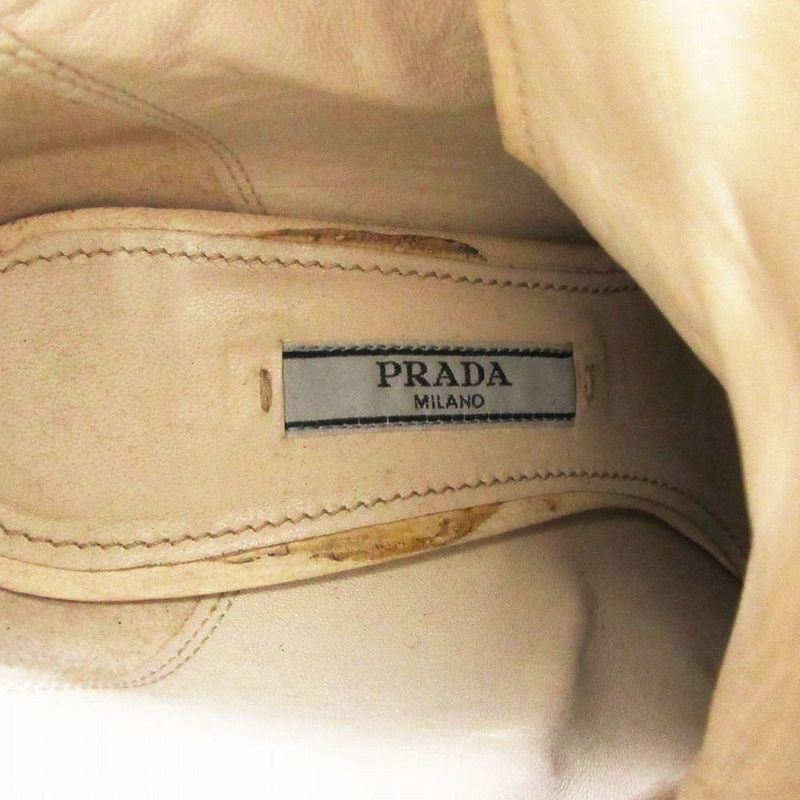 Prada Fur Decoration Thick Bottom Leather Short Boots Booties Chunky Heel Shoes