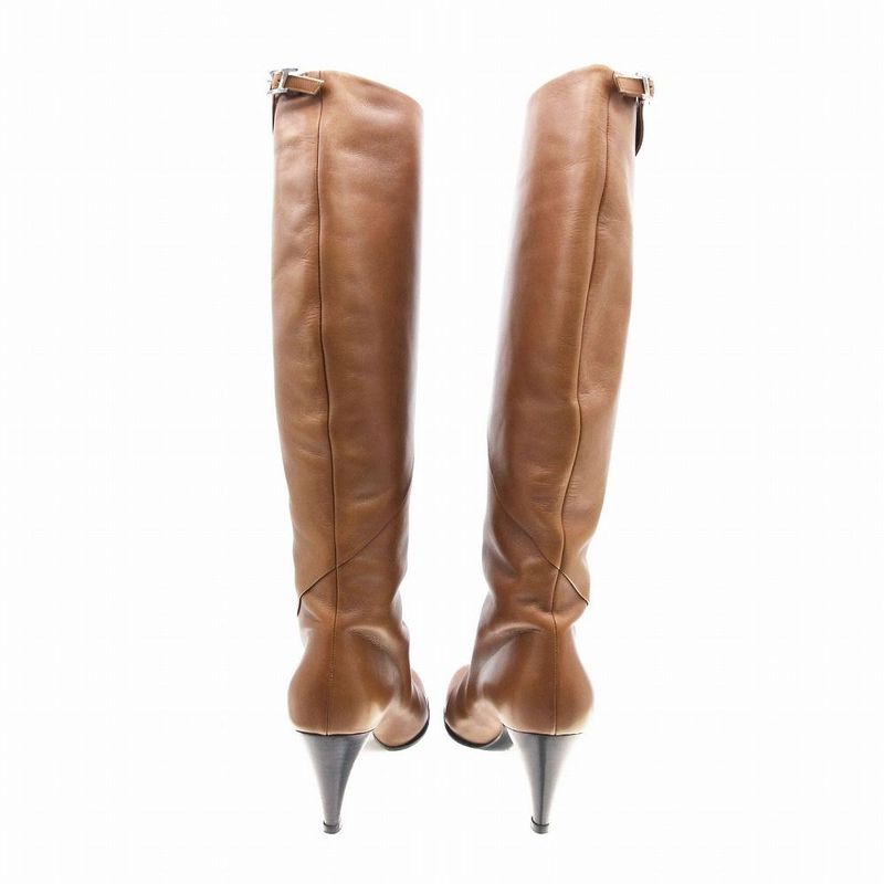 Hermes Leather Long Boots Heels H Logo Belt Made in Italy Shoes Size 36 22.5cm