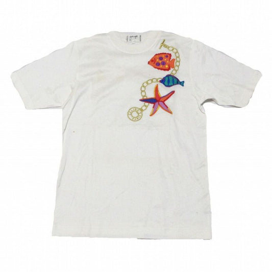 Celine Vintage Logo Embroidery Starfish T-Shirt Short Sleeves White Size S