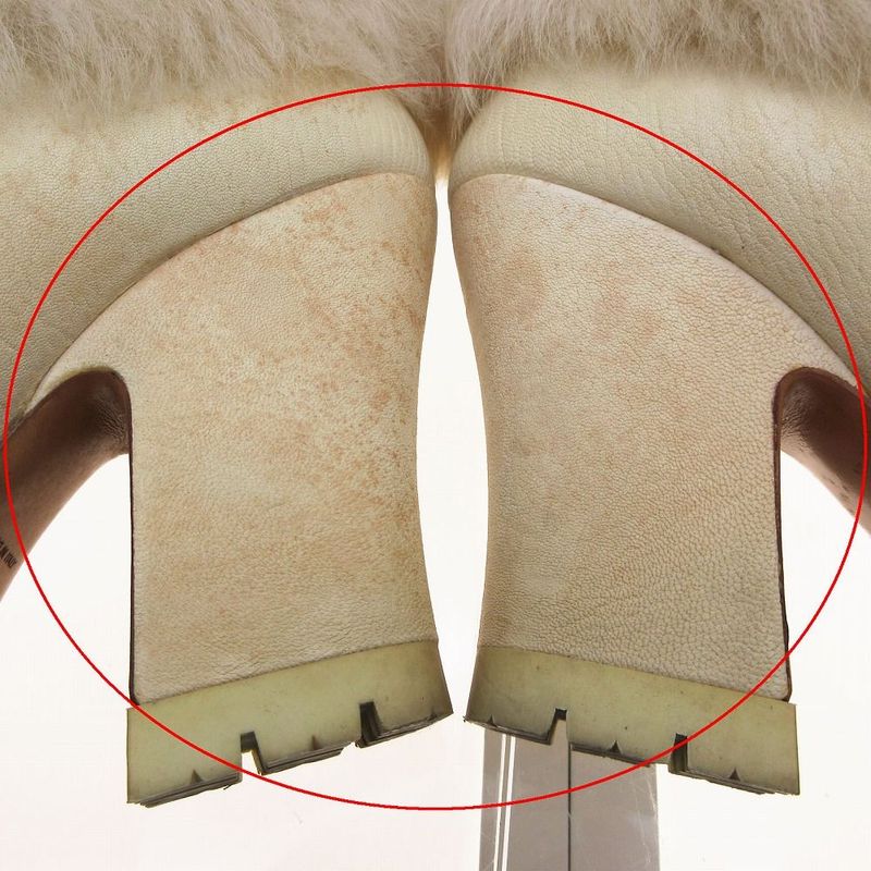 Prada Fur Decoration Thick Bottom Leather Short Boots Booties Chunky Heel Shoes