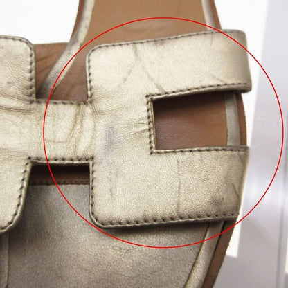 Hermes Oran Sandals Mules Gold Leather Flat Slides Made in Italy Size 34.5