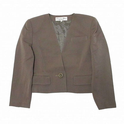 Christian Dior Prêt-À-Porter Wool Collarless Jacket V-Neck Long Sleeves Brown M