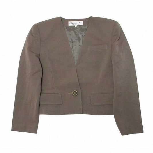 Christian Dior Prêt-À-Porter Wool Collarless Jacket V-Neck Long Sleeves Brown M