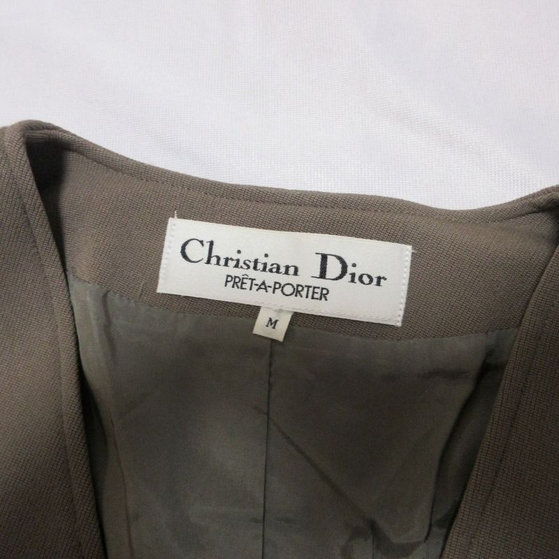 Christian Dior Prêt-À-Porter Wool Collarless Jacket V-Neck Long Sleeves Brown M
