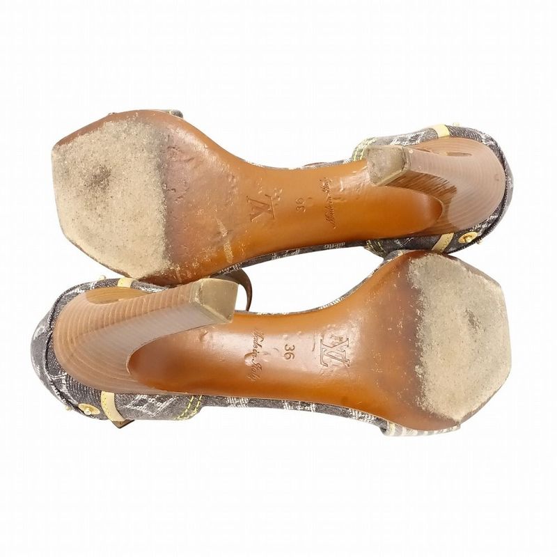 Louis Vuitton Monogram Denim Sandals Patchwork Ankle Strap High Heel 23cm