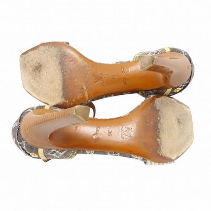 Louis Vuitton Monogram Denim Sandals Patchwork Ankle Strap High Heel 23cm