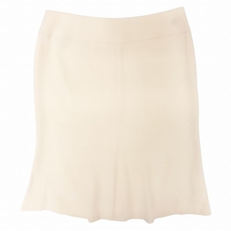 00s Chanel Skirt Knee Length 100% Silk Coco Mark One Point Logo 04p P23205 38m