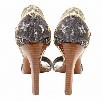 Louis Vuitton Monogram Denim Sandals Patchwork Ankle Strap High Heel 23cm