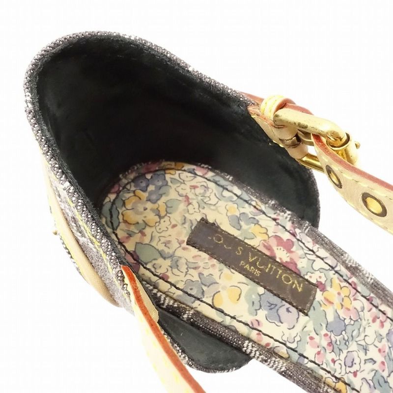 Louis Vuitton Monogram Denim Sandals Patchwork Ankle Strap High Heel 23cm
