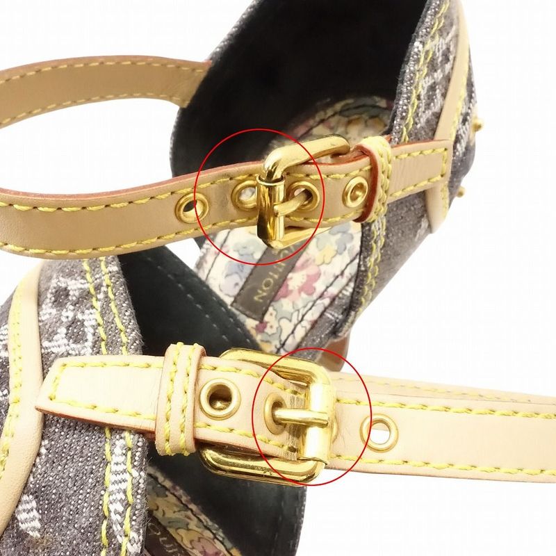 Louis Vuitton Monogram Denim Sandals Patchwork Ankle Strap High Heel 23cm