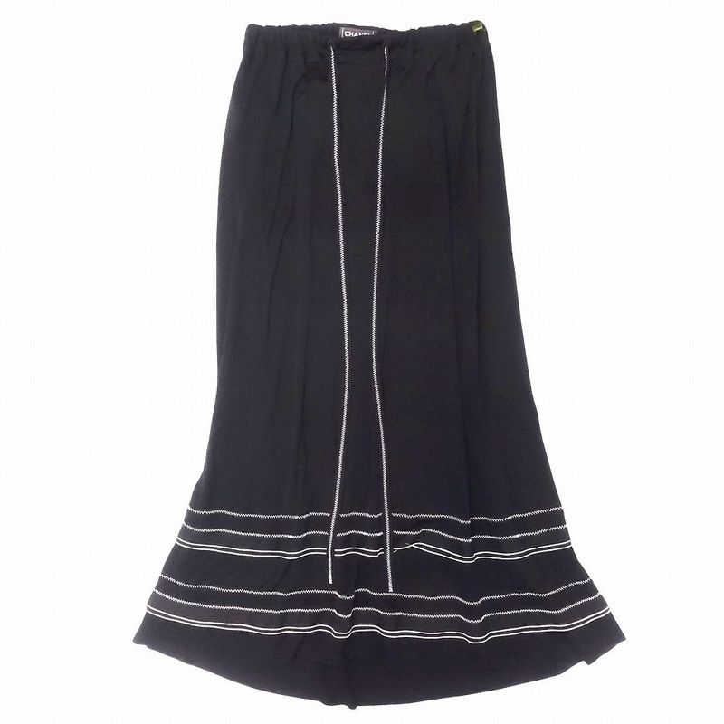 00s Chanel Long Skirt Maxi Length Gathered Stitching with Logo Plate 02p P19153