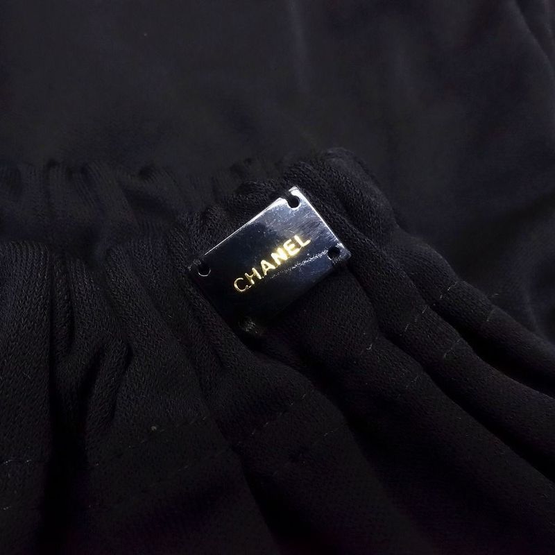 00s Chanel Long Skirt Maxi Length Gathered Stitching with Logo Plate 02p P19153