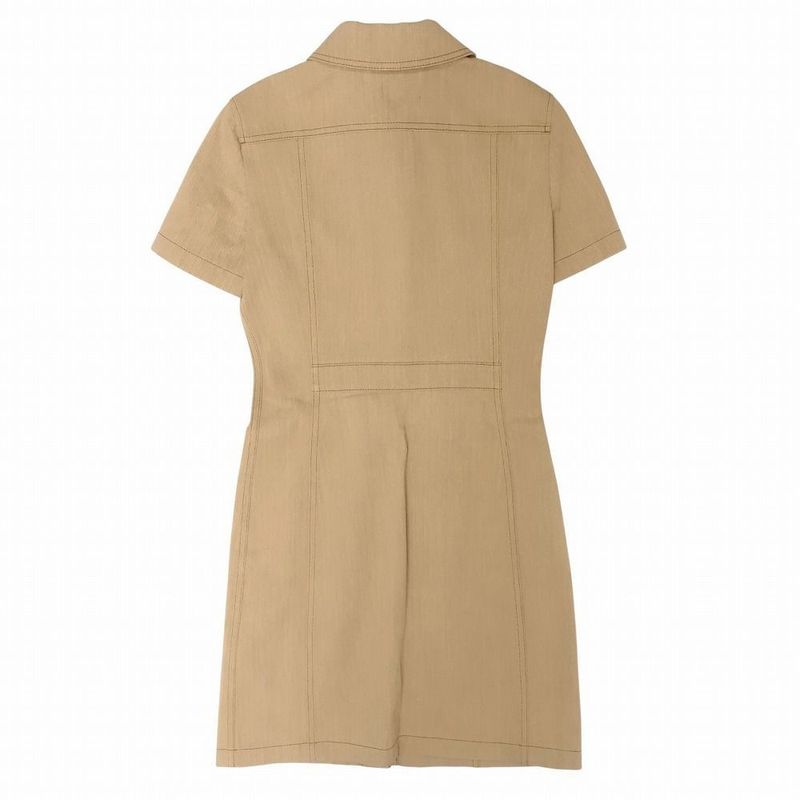 Hermes 24aw 4h0553di Herringbone Pattern Denim Dress Serie Button Beige Size XS