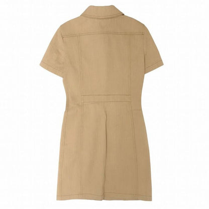 Hermes 24aw 4h0553di Herringbone Pattern Denim Dress Serie Button Beige Size XS