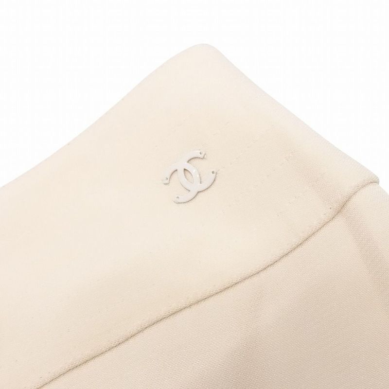 00s Chanel Skirt Knee Length 100% Silk Coco Mark One Point Logo 04p P23205 38m