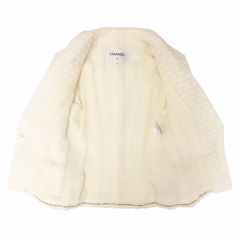 Chanel Coco Mark Scalloped Collar Tweed Jacket P65277v60987 Women's Ivory Size