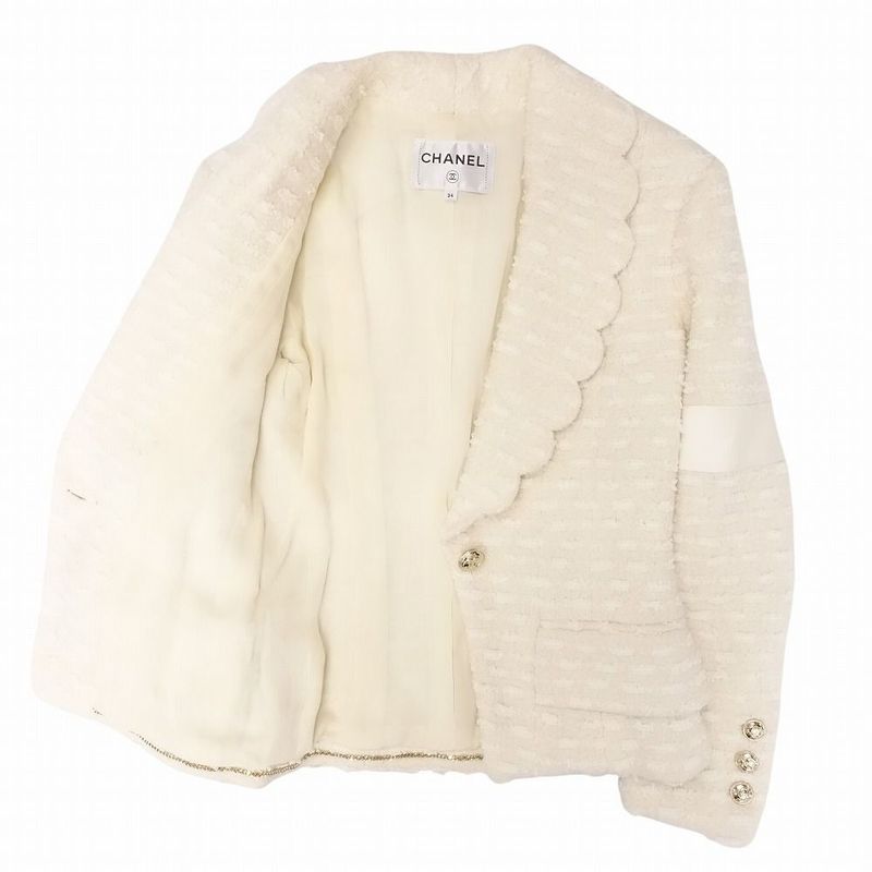 Chanel Coco Mark Scalloped Collar Tweed Jacket P65277v60987 Women's Ivory Size