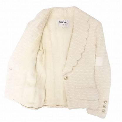 Chanel Coco Mark Scalloped Collar Tweed Jacket P65277v60987 Women's Ivory Size