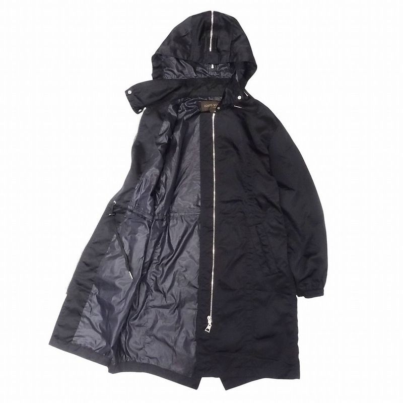 Louis Vuitton Nylon Hooded Coat Jacket with Draw Cord Blouson 34 S Black Women