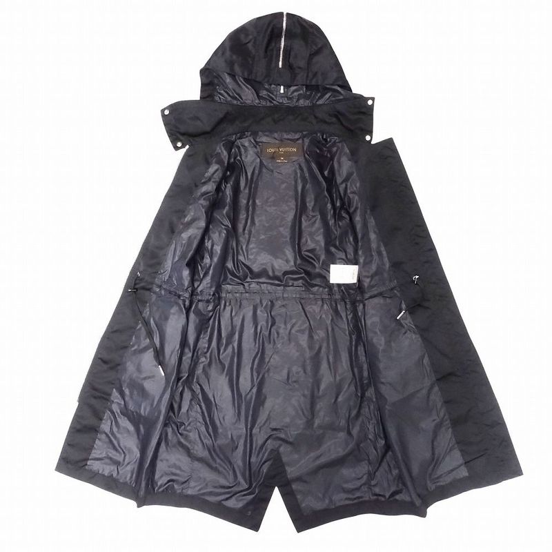 Louis Vuitton Nylon Hooded Coat Jacket with Draw Cord Blouson 34 S Black Women