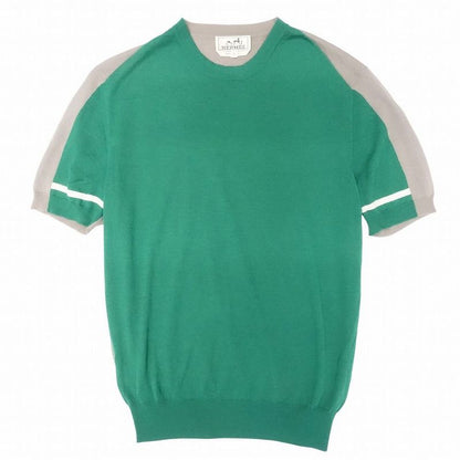 Hermes Knit Sweater Short Sleeve Bicolor Cut Line Crewneck Light Hand Tops S