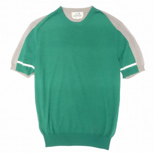 Hermes Knit Sweater Short Sleeve Bicolor Cut Line Crewneck Light Hand Tops S