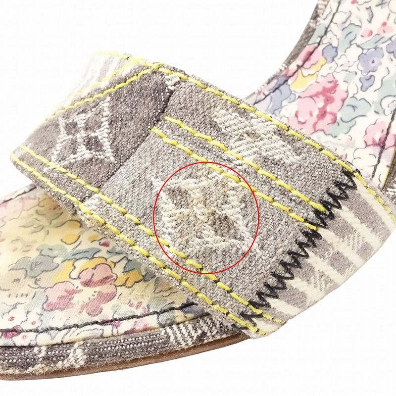 Louis Vuitton Monogram Denim Sandals Patchwork Ankle Strap High Heel 23cm