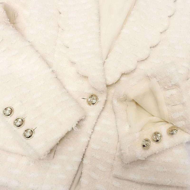 Chanel Coco Mark Scalloped Collar Tweed Jacket P65277v60987 Women's Ivory Size