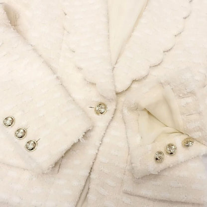 Chanel Coco Mark Scalloped Collar Tweed Jacket P65277v60987 Women's Ivory Size
