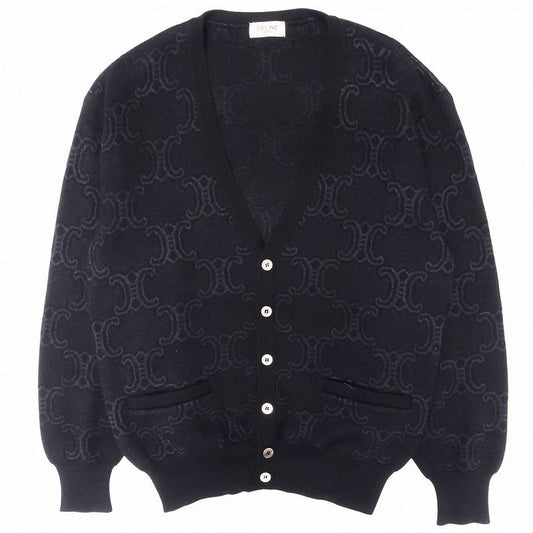 Celine Vintage Triomphe Logo Macadam Pattern Knit Cardigan Wool Silk Long