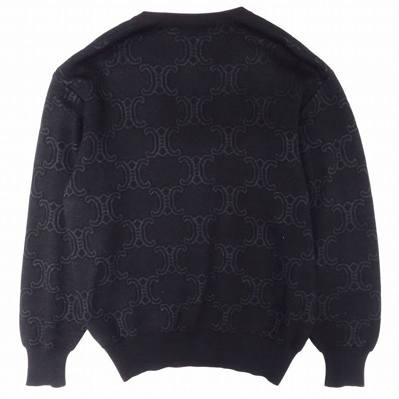 Celine Vintage Triomphe Logo Macadam Pattern Knit Cardigan Wool Silk Long