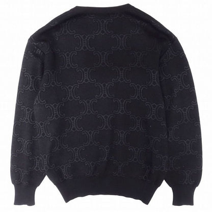 Celine Vintage Triomphe Logo Macadam Pattern Knit Cardigan Wool Silk Long