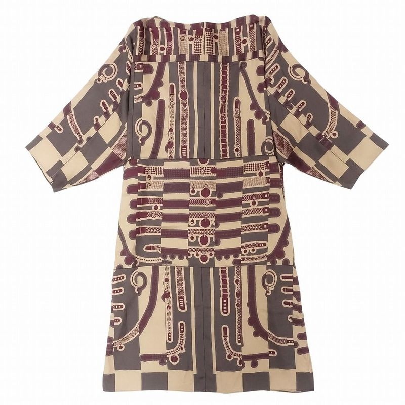 Hermes 23ss Ruffle&prints Dress Silk Long Sleeves Long Size XL Ladies Tnt