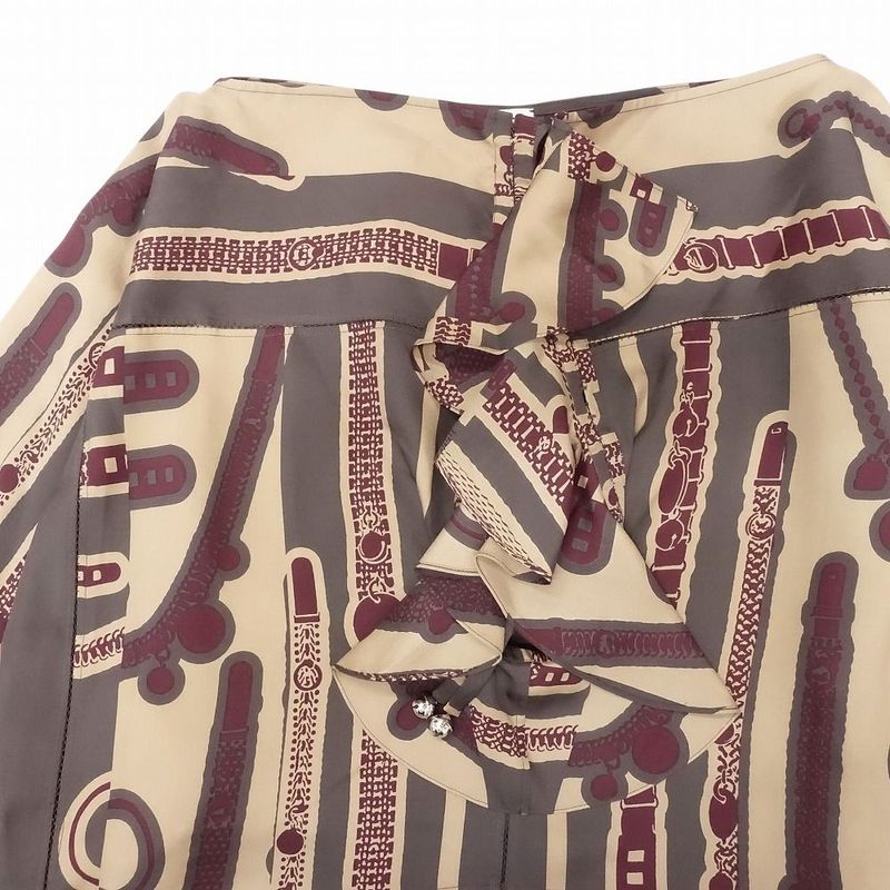 Hermes 23ss Ruffle&prints Dress Silk Long Sleeves Long Size XL Ladies Tnt