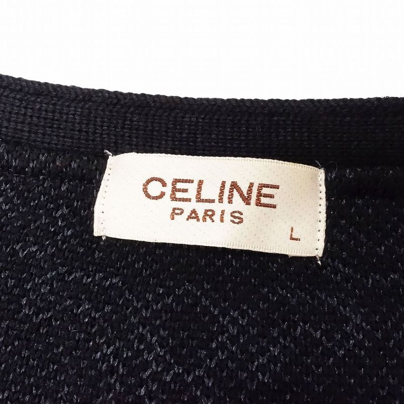 Celine Vintage Triomphe Logo Macadam Pattern Knit Cardigan Wool Silk Long