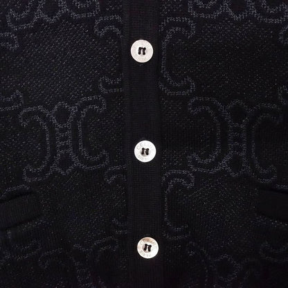 Celine Vintage Triomphe Logo Macadam Pattern Knit Cardigan Wool Silk Long