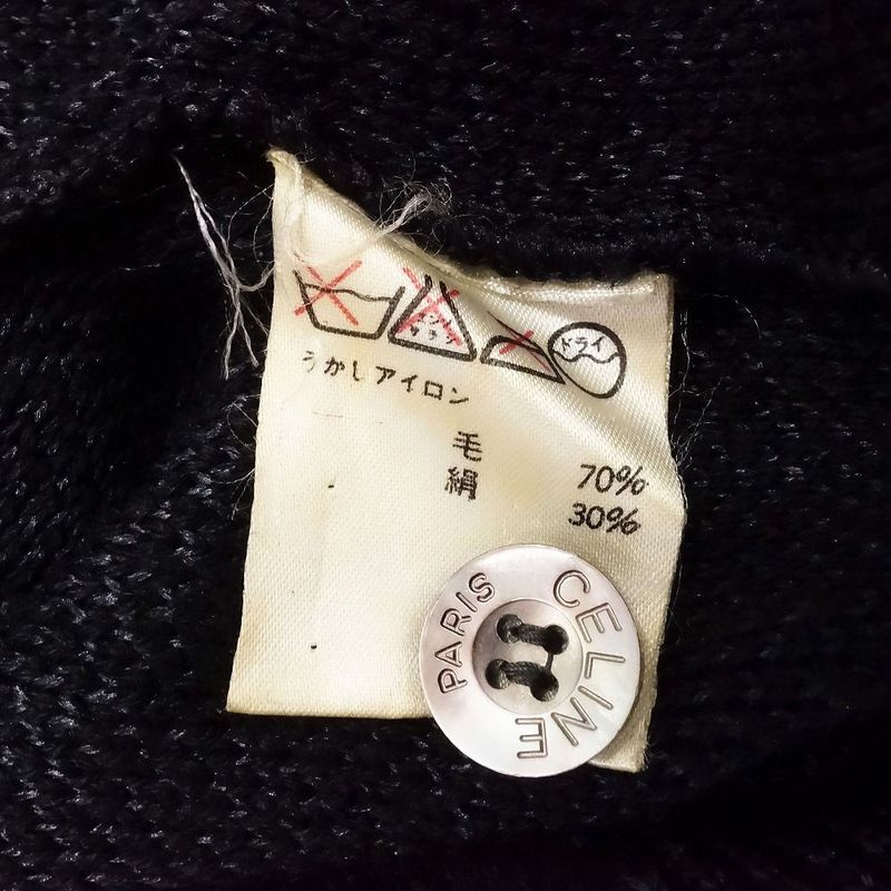 Celine Vintage Triomphe Logo Macadam Pattern Knit Cardigan Wool Silk Long