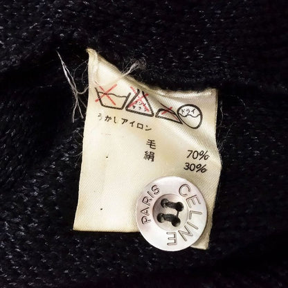 Celine Vintage Triomphe Logo Macadam Pattern Knit Cardigan Wool Silk Long