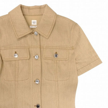 Hermes 24aw 4h0553di Herringbone Pattern Denim Dress Serie Button Beige Size XS