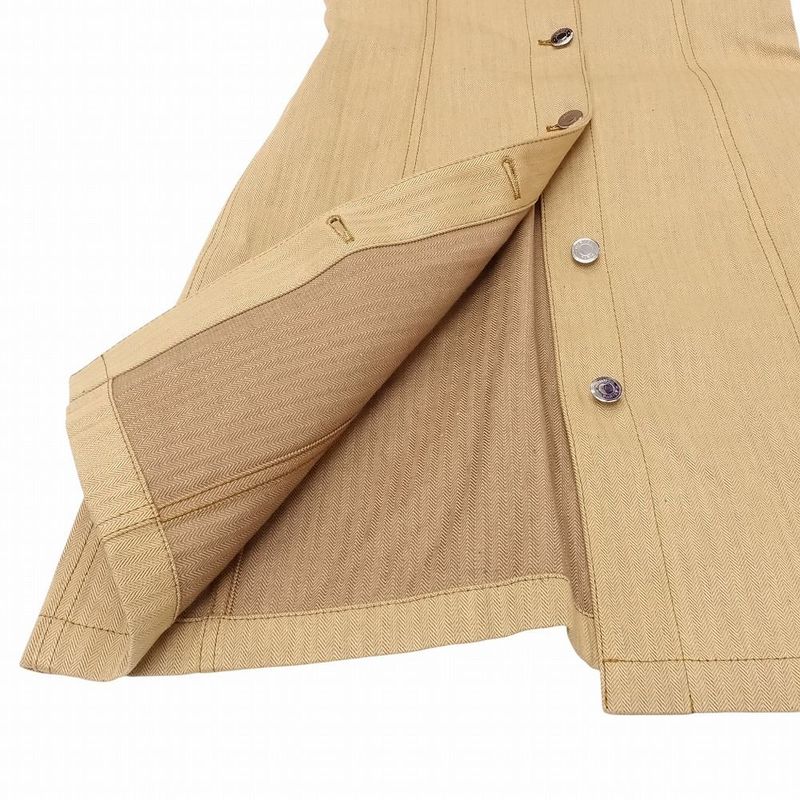 Hermes 24aw 4h0553di Herringbone Pattern Denim Dress Serie Button Beige Size XS