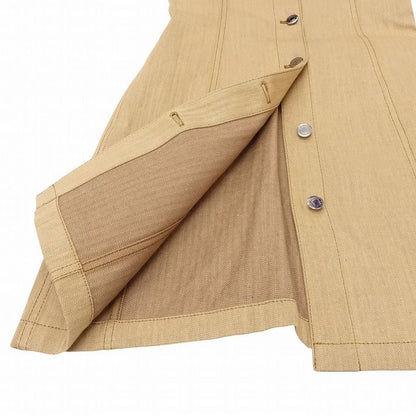 Hermes 24aw 4h0553di Herringbone Pattern Denim Dress Serie Button Beige Size XS