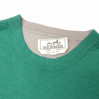 Hermes Knit Sweater Short Sleeve Bicolor Cut Line Crewneck Light Hand Tops S