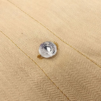 Hermes 24aw 4h0553di Herringbone Pattern Denim Dress Serie Button Beige Size XS