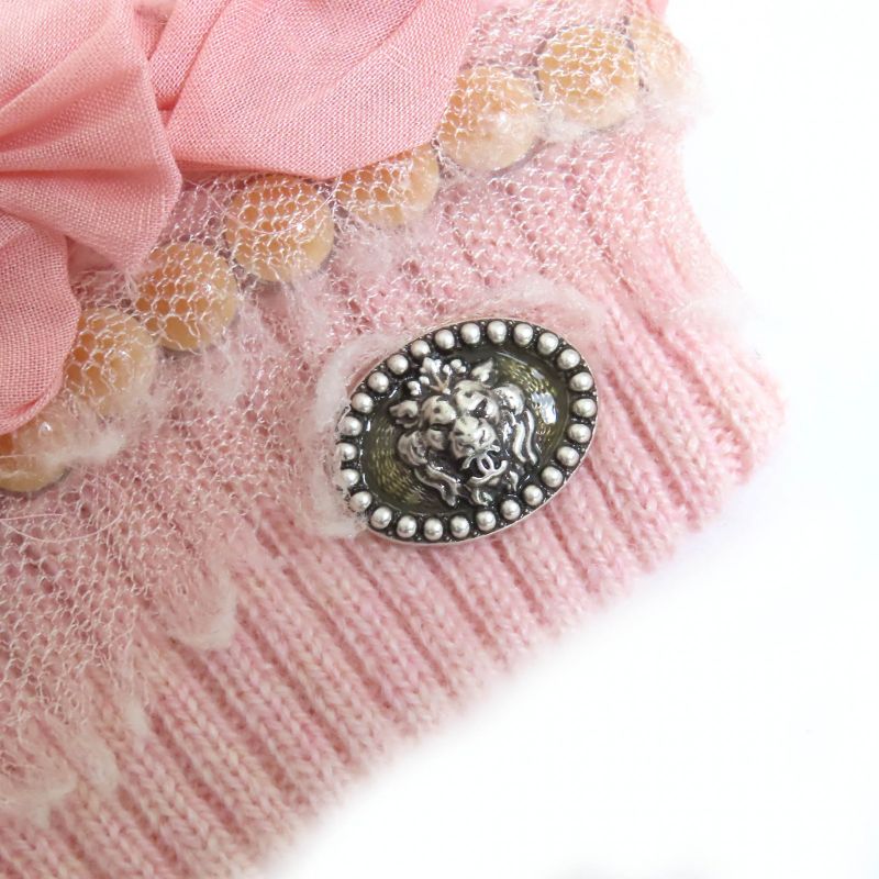 CHANEL P37887 Cashmere 100% Lion Coco Mark Part Sequins Embellishment Design
