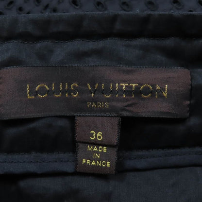 Louis Vuitton Cotton Silk Eyelet Lace Flower Design LV Gold Button Skirt Black