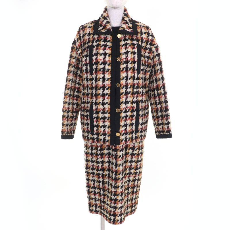 CHANEL Vintage 100% Wool 90's Coin Button Checkered Jacket Dress