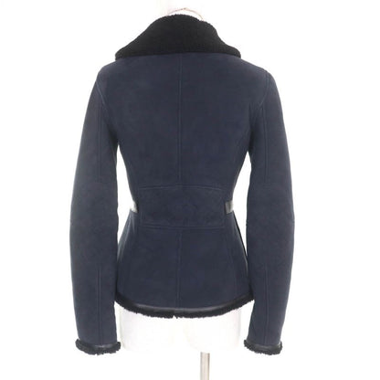 Hermes 22AW Real Lamb Fur Zip Up Mouton Jacket Navy Black 34 Garmented Made In