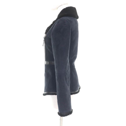 Hermes 22AW Real Lamb Fur Zip Up Mouton Jacket Navy Black 34 Garmented Made In