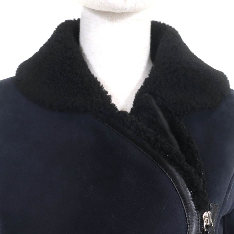 Hermes 22AW Real Lamb Fur Zip Up Mouton Jacket Navy Black 34 Garmented Made In