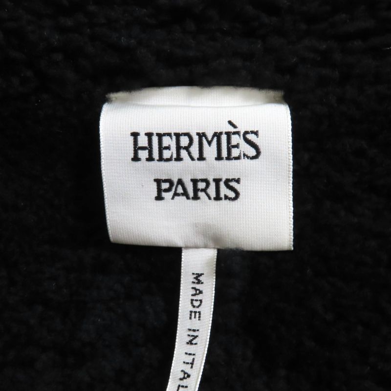 Hermes 22AW Real Lamb Fur Zip Up Mouton Jacket Navy Black 34 Garmented Made In